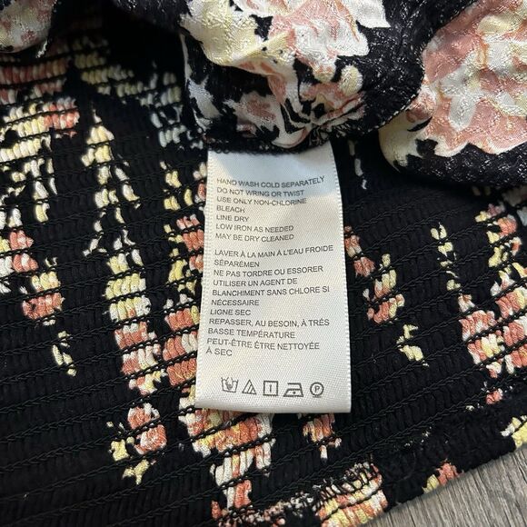 Free People Hilary Printed Long Sleeve Top Womens Size XL Black Floral Crop - Picture 4 of 8